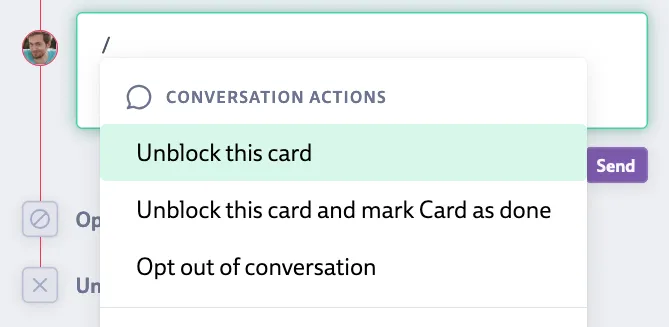 Slash Commands on a blocked Card